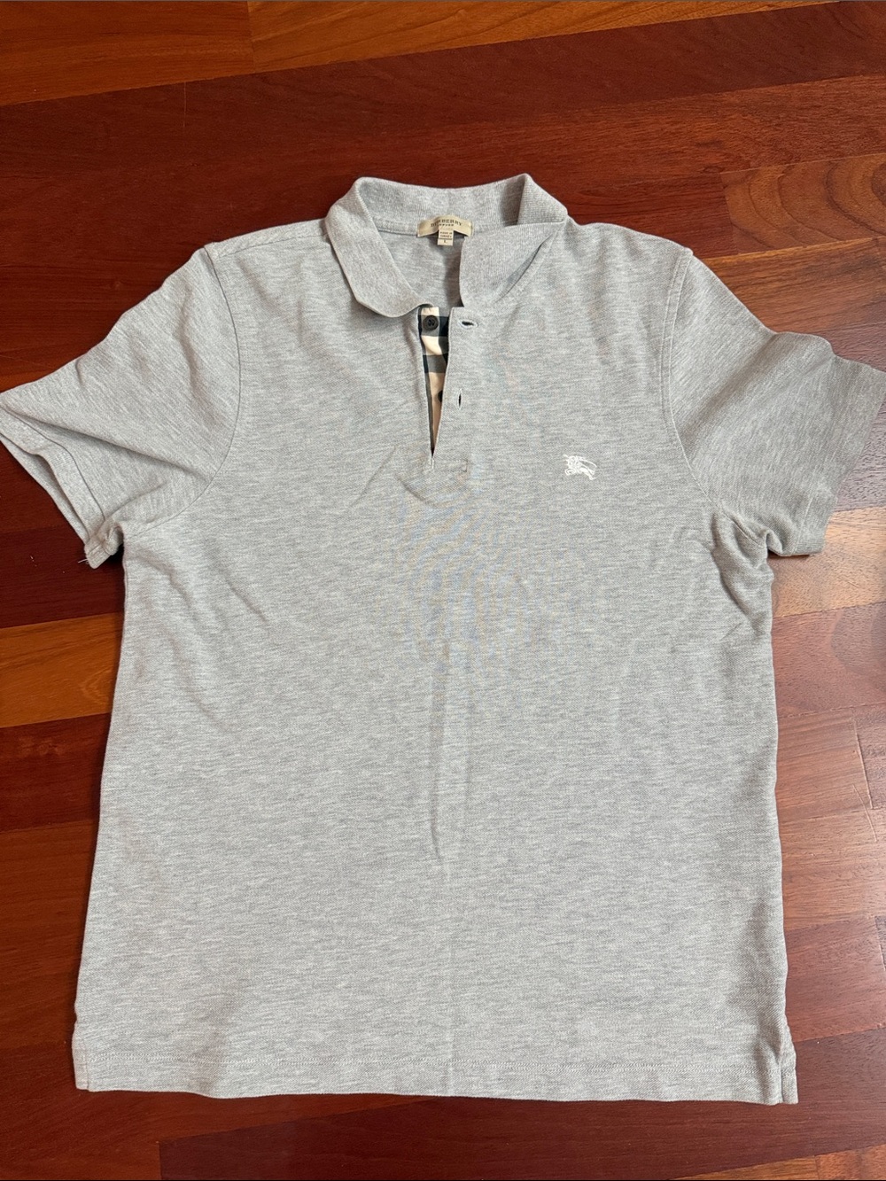 Burberry Light Gray Polo with Signature Check Placket